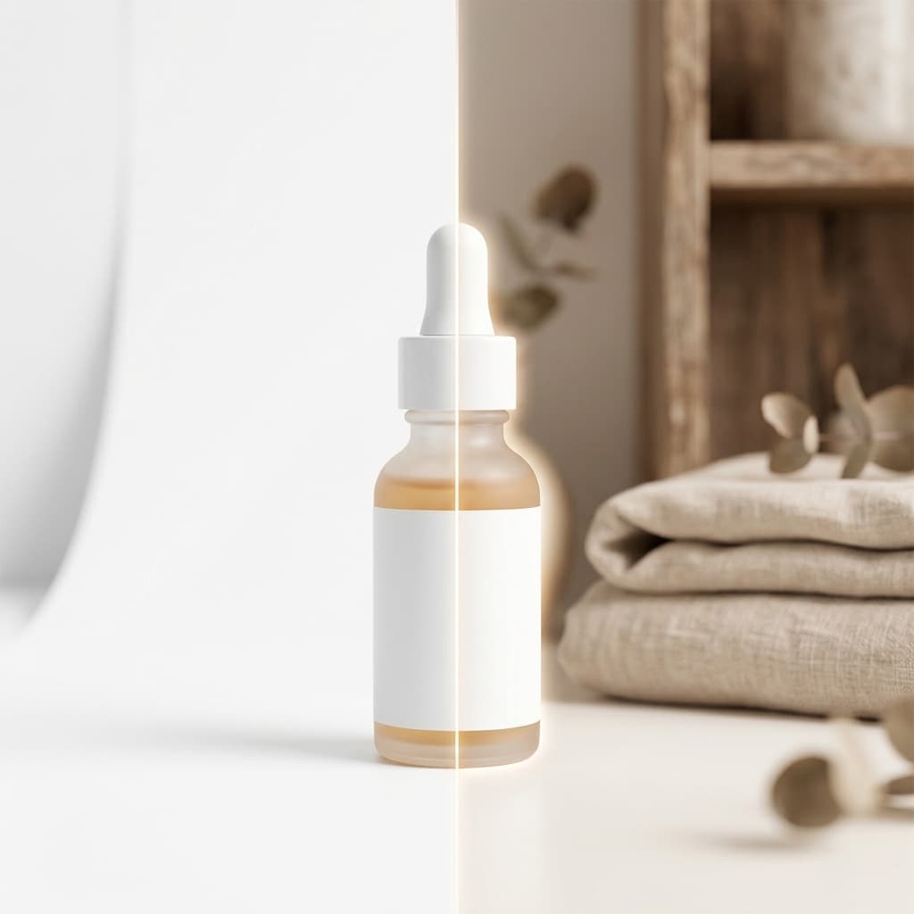 A product being photographed with a subtle AI background-swap effect