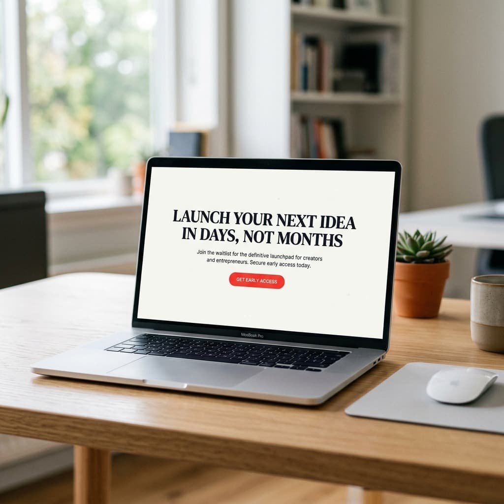 A single focused landing page displayed on a laptop screen