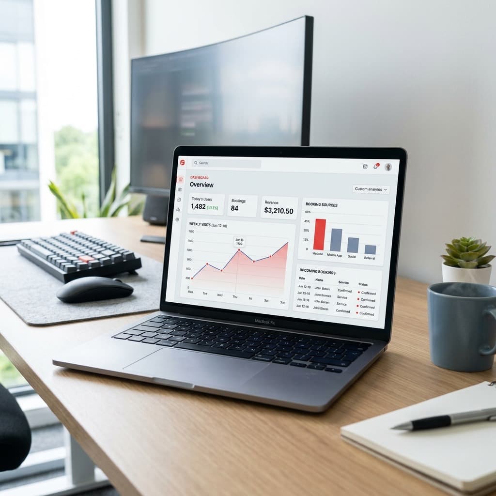 A custom web app dashboard interface displayed on a laptop